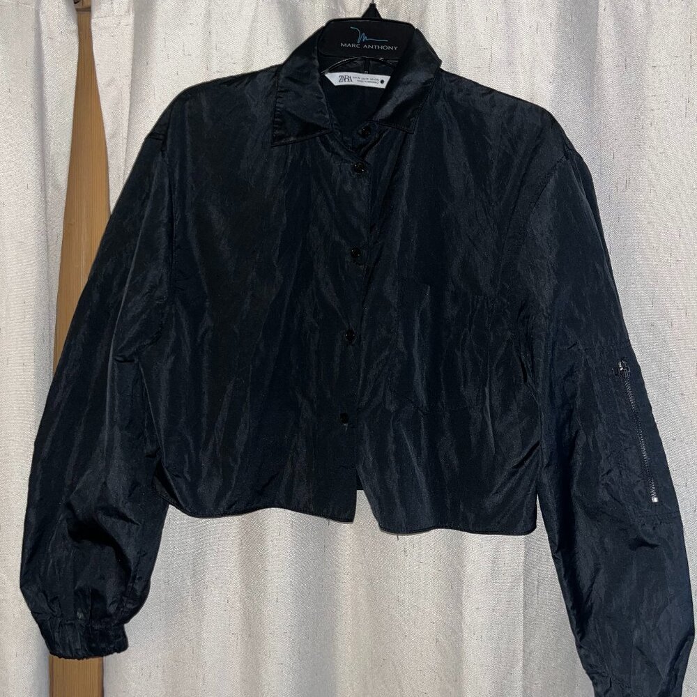Zara Black Cropped Polyester Jacket